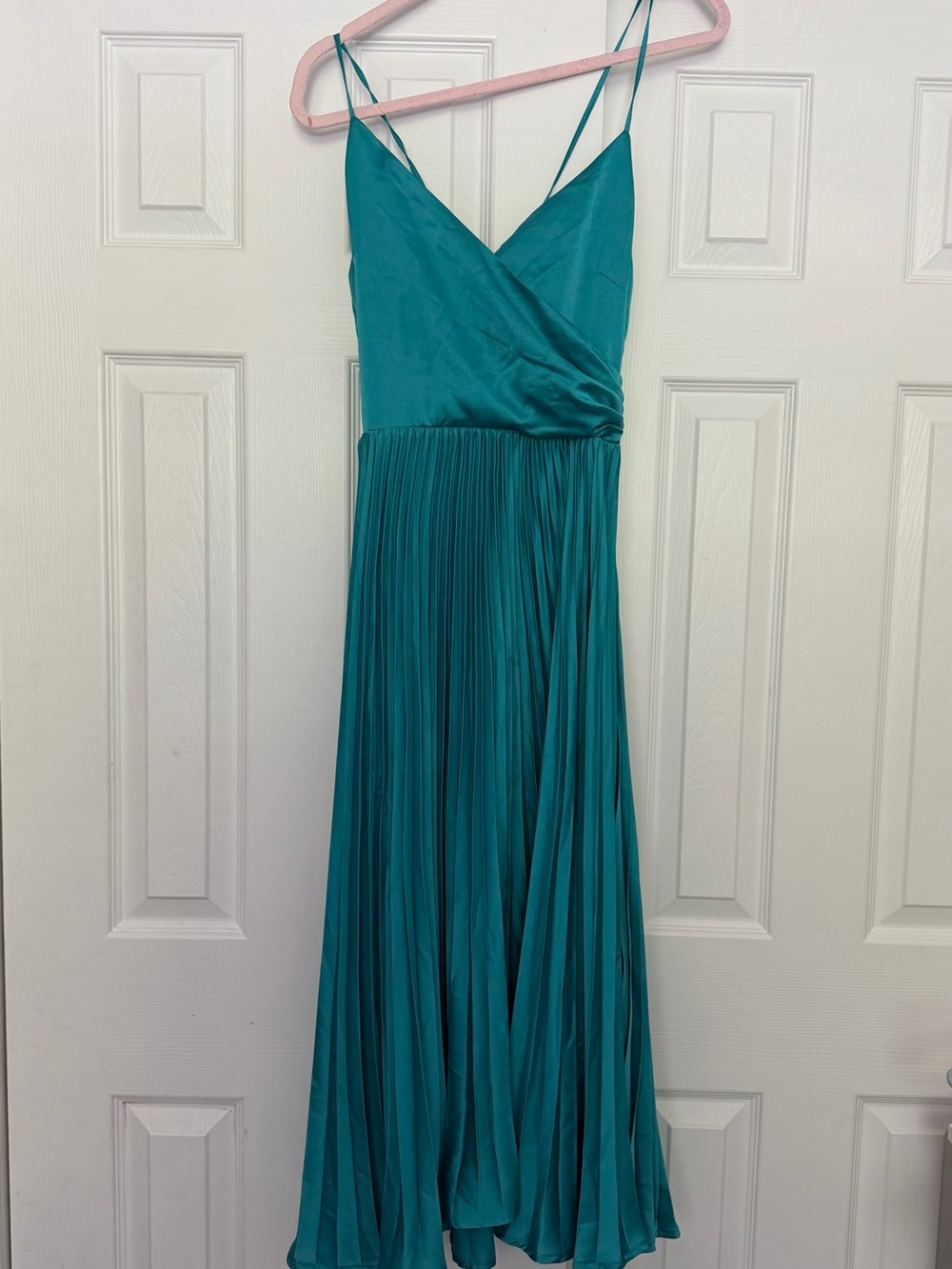 Flying Tomato Teal Spaghetti-Strap Pleated Midi Dress